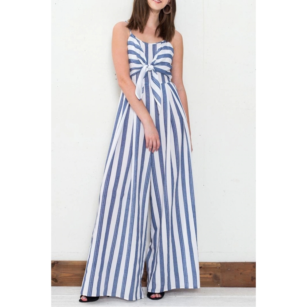 Flying Tomato Open Back Stripe Jumpsuit